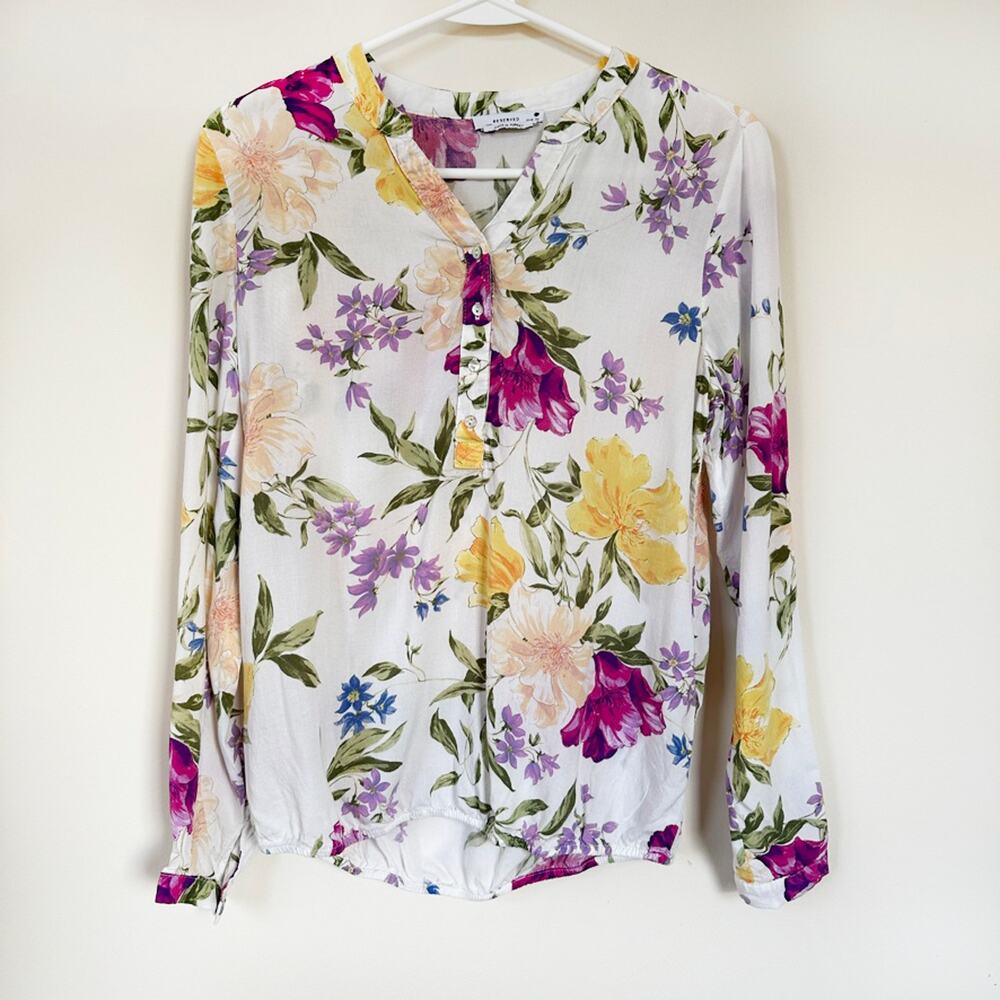 RESERVED Blouse Womens 8 Floral Spring Cottage Boho Flirty Lightweight Office